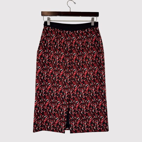 Miu Miu Womens Skirt Red FW 2000 Floral Straight Pencil Italian Pull On Small - Picture 3 of 10